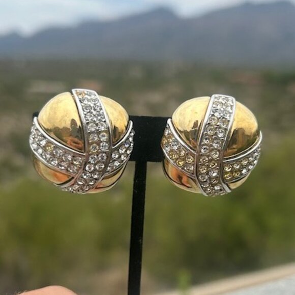 GIVENCHY Paris New York Couture Large Gold “Kiss” Rhinestone Crystal EARRINGS - Picture 3 of 12